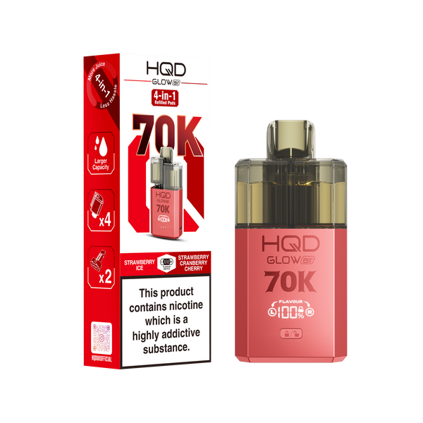 HQD Glow Air 70000 Prefilled Pod Vape Kit, Strawberry Ice Flavor
