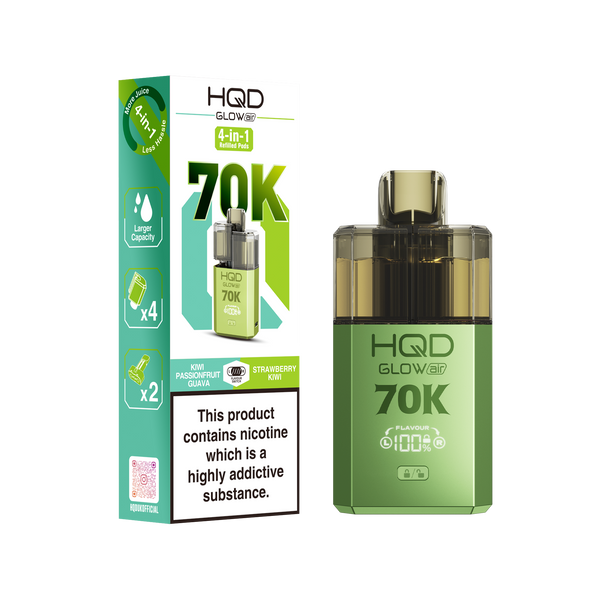 HQD Glow Air 70000 Prefilled Pod Vape Kit, Strawberry Kiwi Flavor