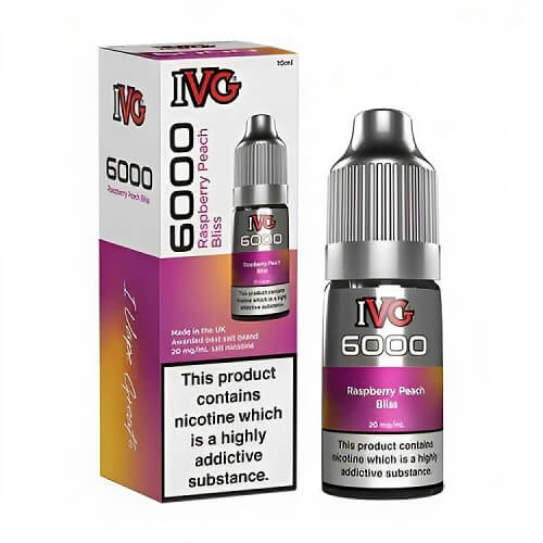 IVG 6000 10ml E Liquid Pack of 10, Raspberry Peach Bliss Flavor