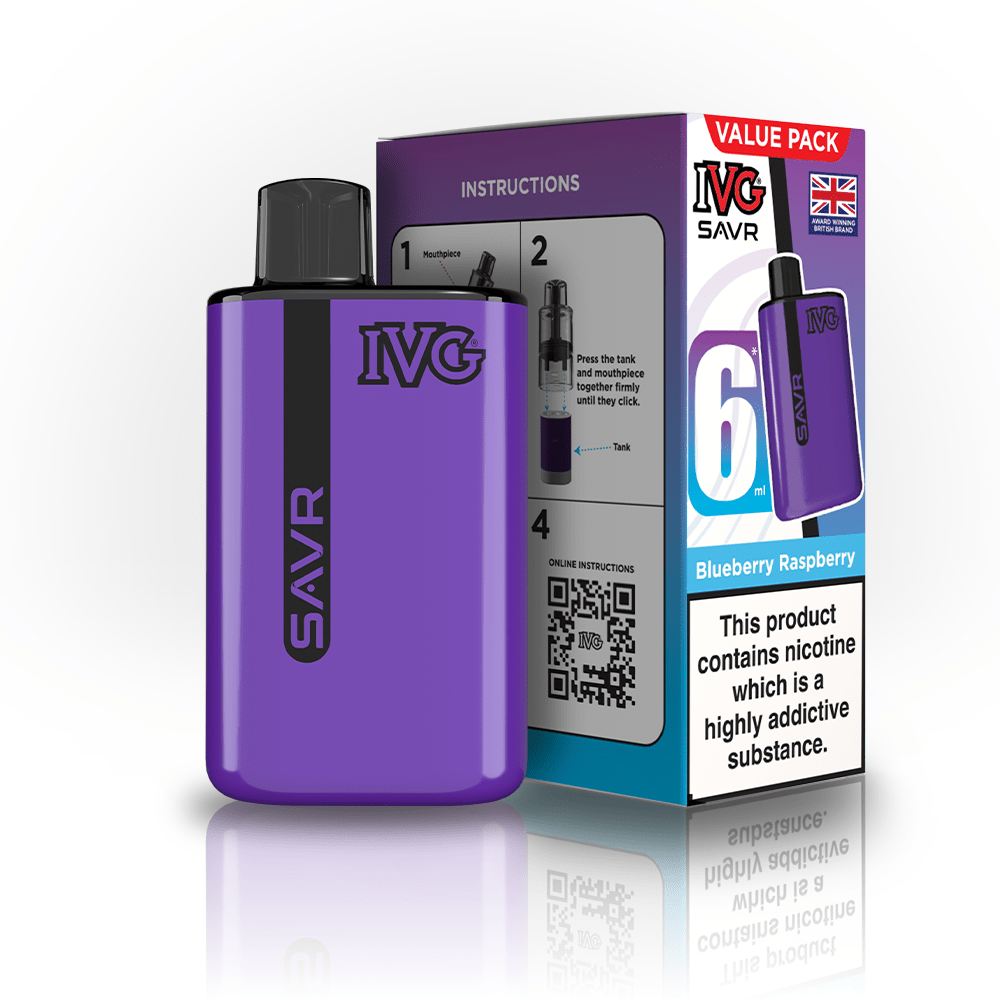 IVG SAVR 3000 Puff Prefilled Vape Kit Box of 5, Blueberry Raspberry Flavor
