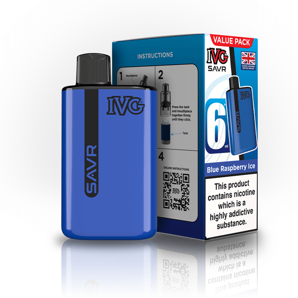 IVG SAVR 3000 Puff Prefilled Vape Kit Box of 5, Blue Raspberry Ice Flavor