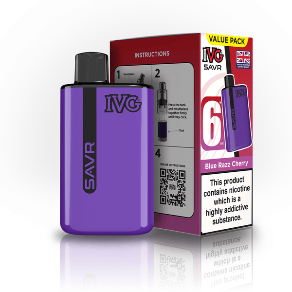 IVG SAVR 3000 Puff Prefilled Vape Kit Box of 5, Blue Razz Cherry Flavor