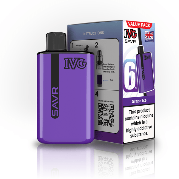 IVG SAVR 3000 Puff Prefilled Vape Kit Box of 5, Grape Ice Flavor