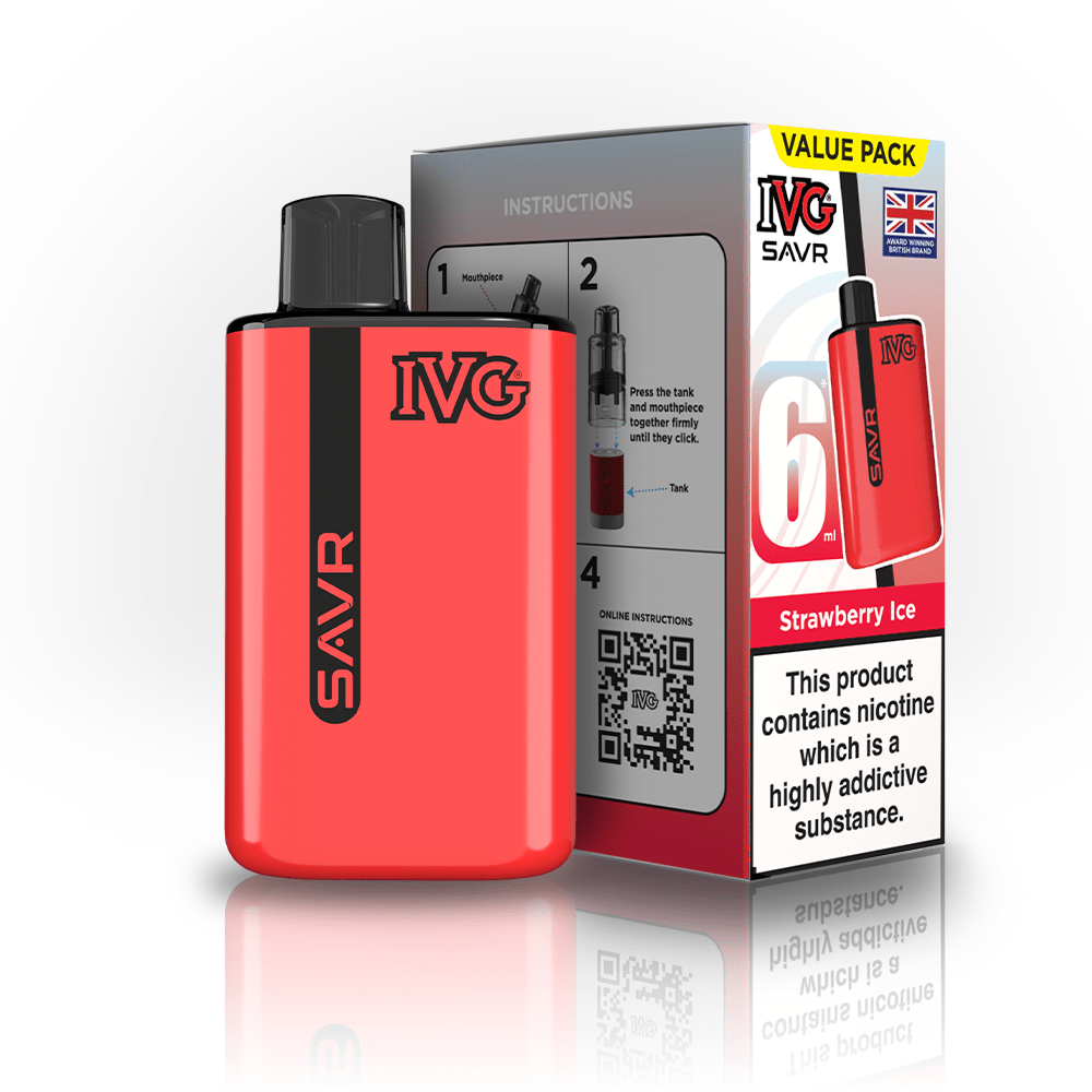 IVG SAVR 3000 Puff Prefilled Vape Kit Box of 5, Strawberry Ice Flavor