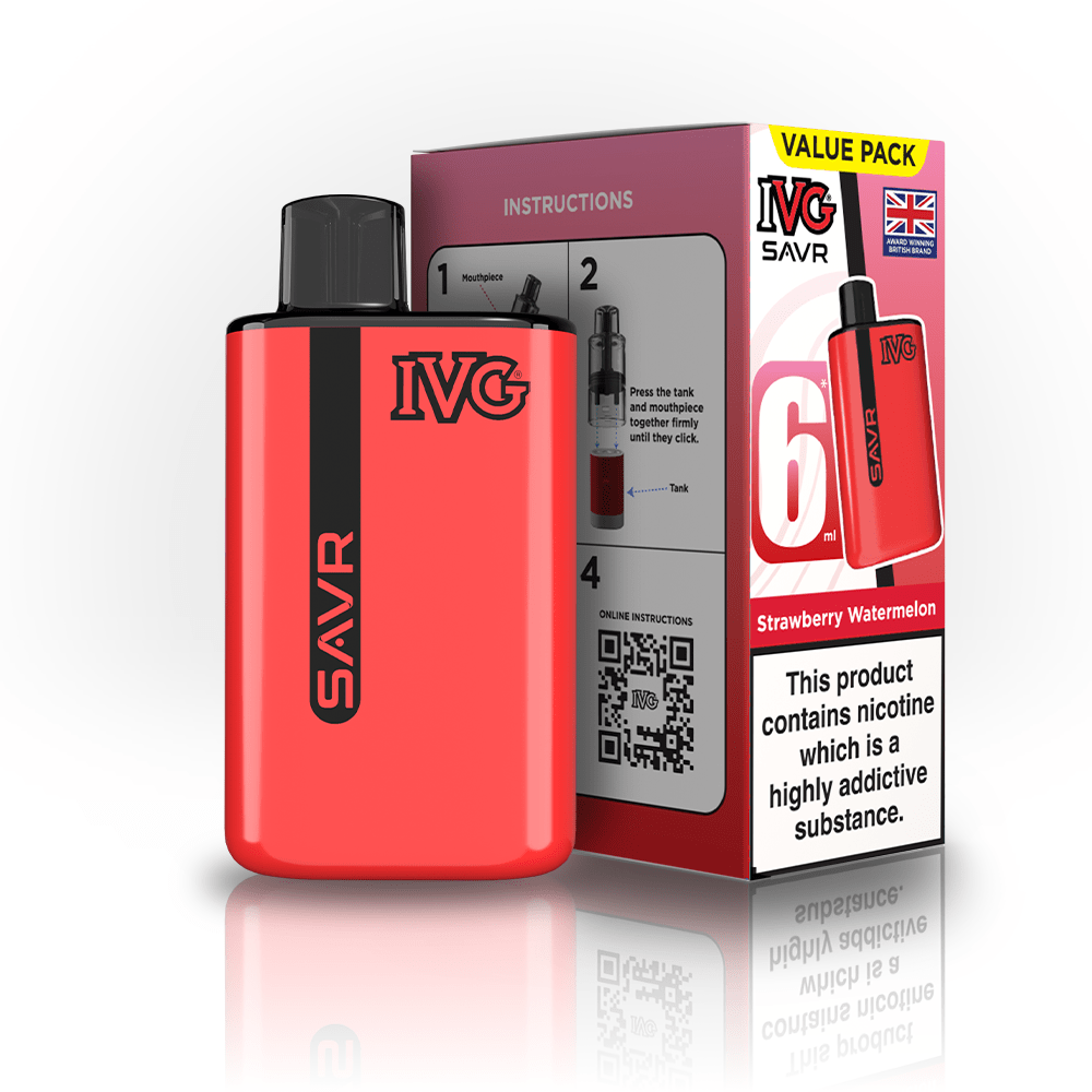 IVG SAVR 3000 Puff Prefilled Vape Kit Box of 5, Strawberry Watermelon Flavor