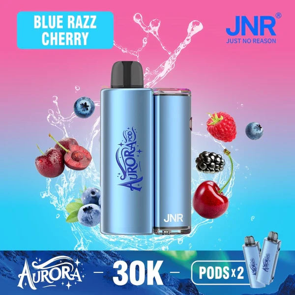 JNR Aurora 30K Puffs Prefilled Pod Vape Kit Box of 5, Blue Razz Cherry Flavor