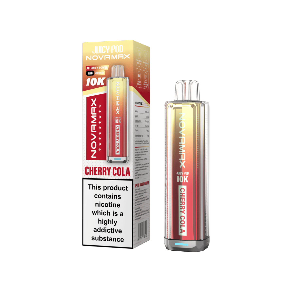 Juicy Pod Novamax 10K Prefilled Vape Kit, Cherry Cola Flavor