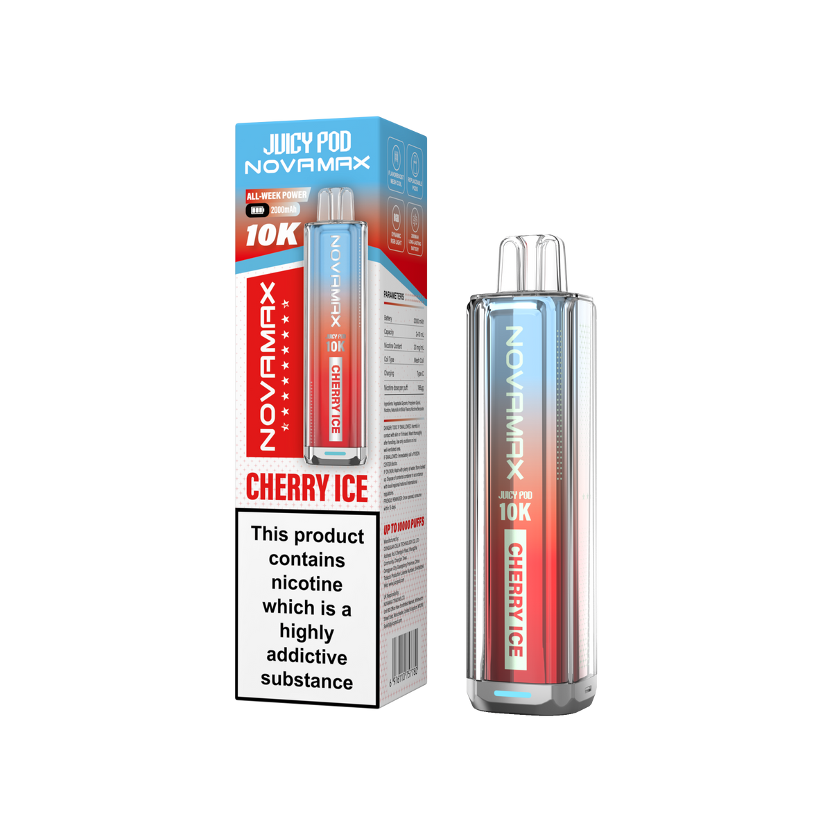 Juicy Pod Novamax 10K Prefilled Vape Kit, Cherry Ice Flavor