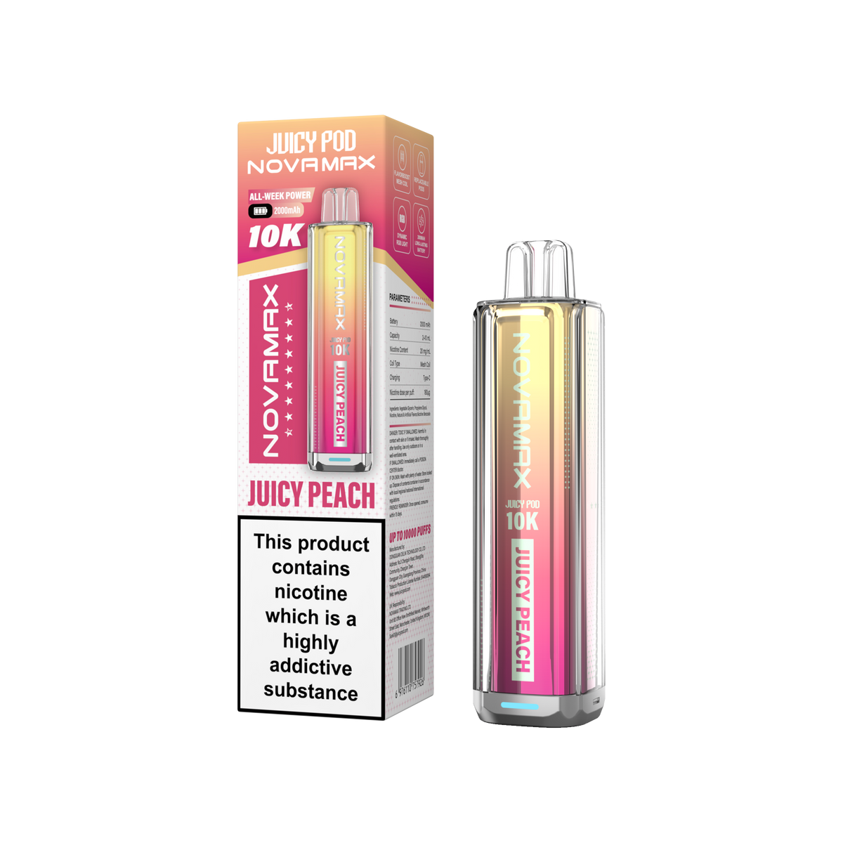 Juicy Pod Novamax 10K Prefilled Vape Kit, Juicy Peach Flavour