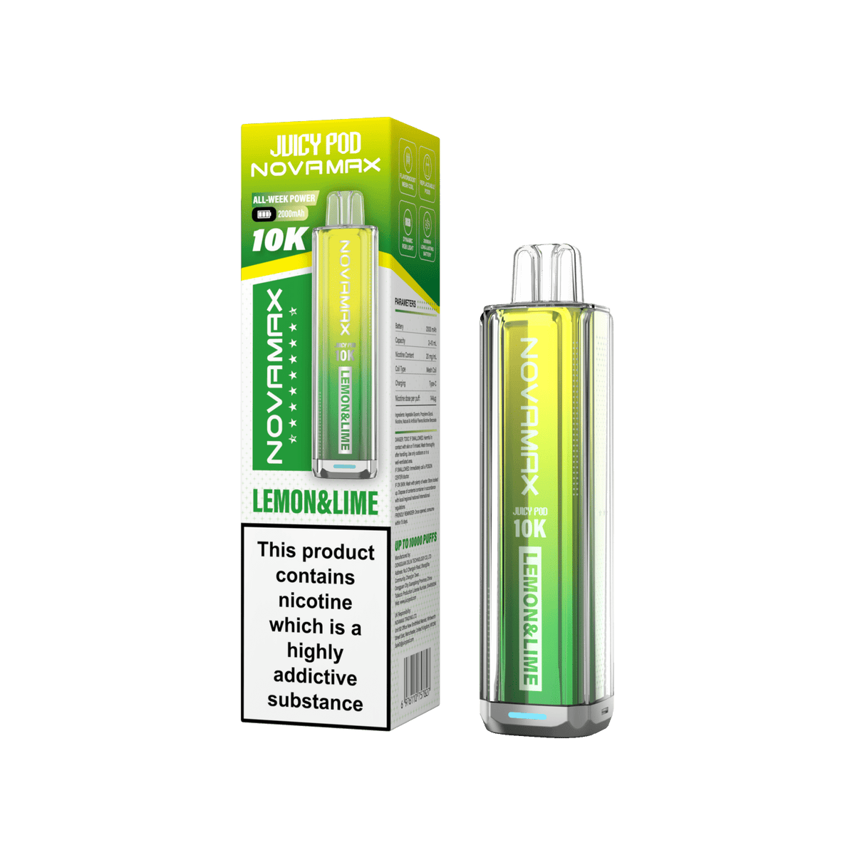 Juicy Pod Novamax 10K Prefilled Vape Kit, Lemon & Lime Flavour