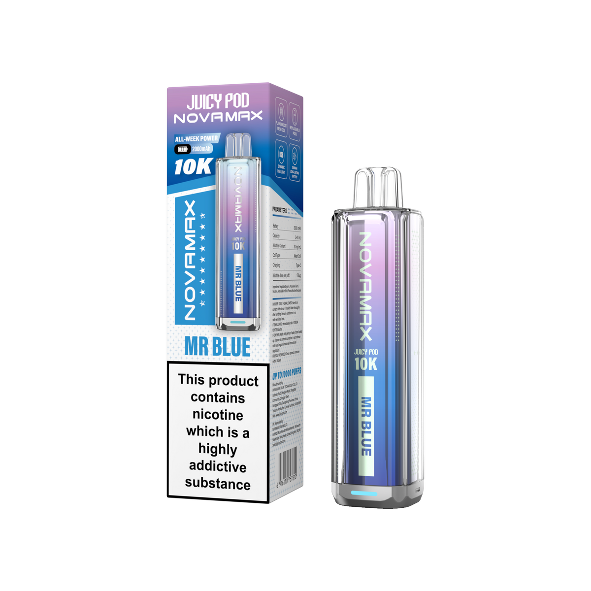 Juicy Pod Novamax 10K Prefilled Vape Kit, Mr Blue Flavour