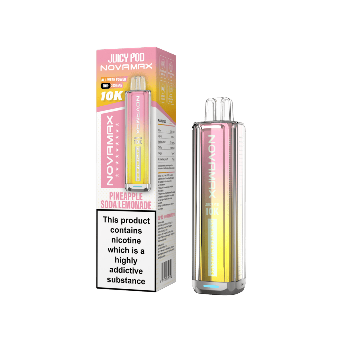 Juicy Pod Novamax 10K Prefilled Vape Kit, Pineapple Soda Lemonade Flavour