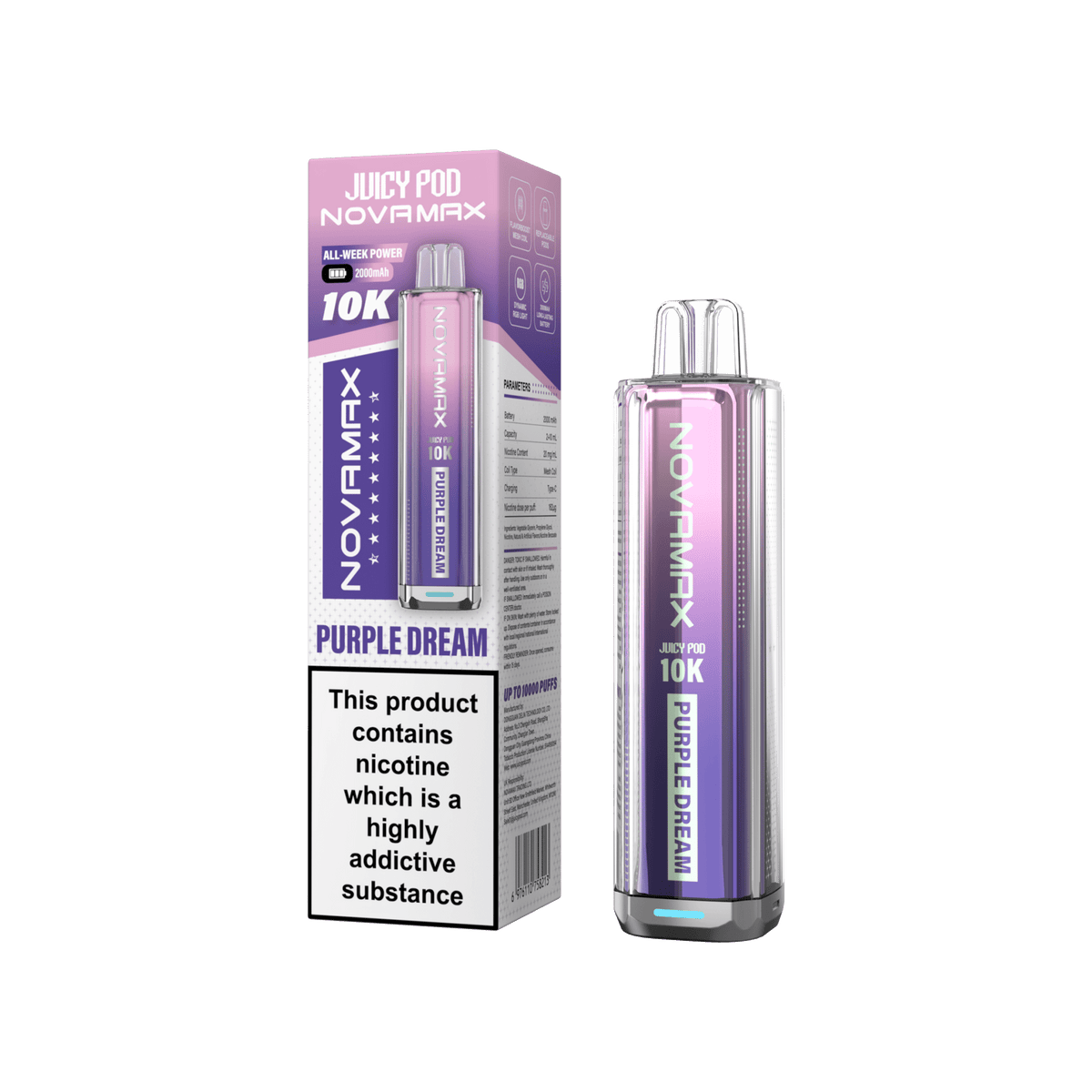 Juicy Pod Novamax 10K Prefilled Vape Kit, Purple Dream Flavour