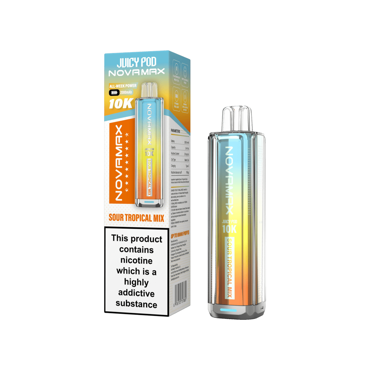 Juicy Pod Novamax 10K Prefilled Vape Kit, Sour Tropical Mix Flavour