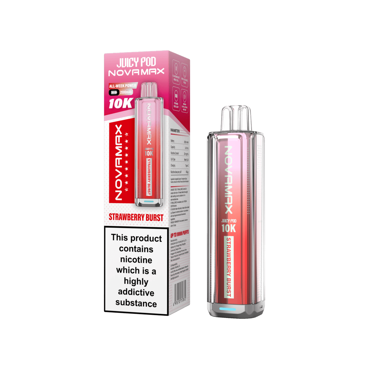 Juicy Pod Novamax 10K Prefilled Vape Kit, Strawberry Burst Flavour
