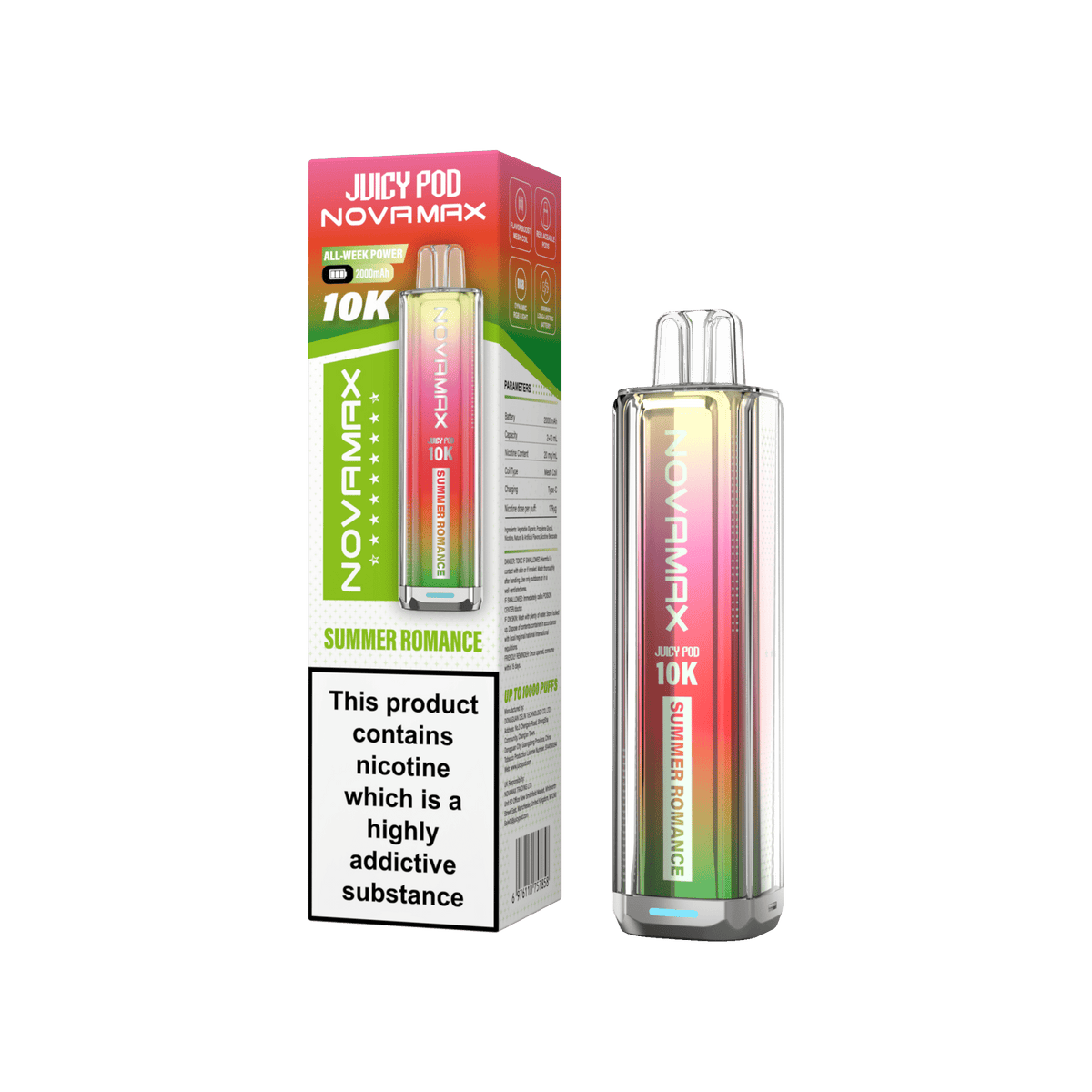 Juicy Pod Novamax 10K Prefilled Vape Kit, Summer Romance Flavour
