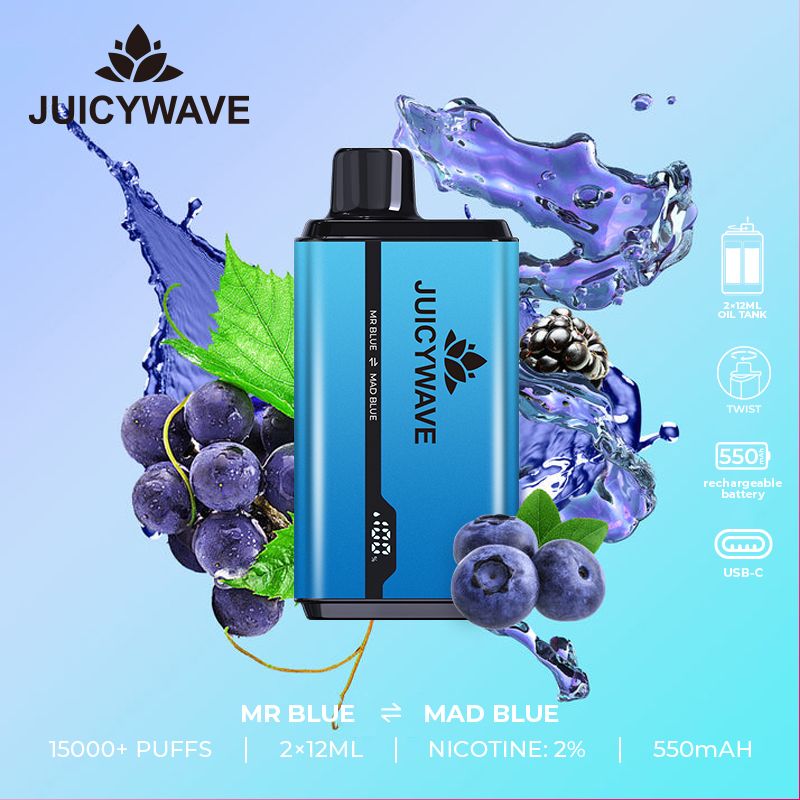 Juicy wave 15000 Prefilled Puff Pod Device Box of 10, Mr Blue Flavor