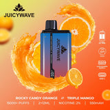 Juicy wave 15000 Prefilled Puff Pod Device Box of 10, Rocky Candy Orange Flavor
