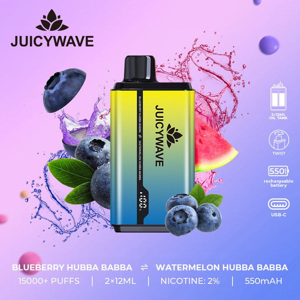 Juicy wave 15000 Puff Prefilled Vape Pod Device 20 MG, Blueberry Hubba Babba Flavor