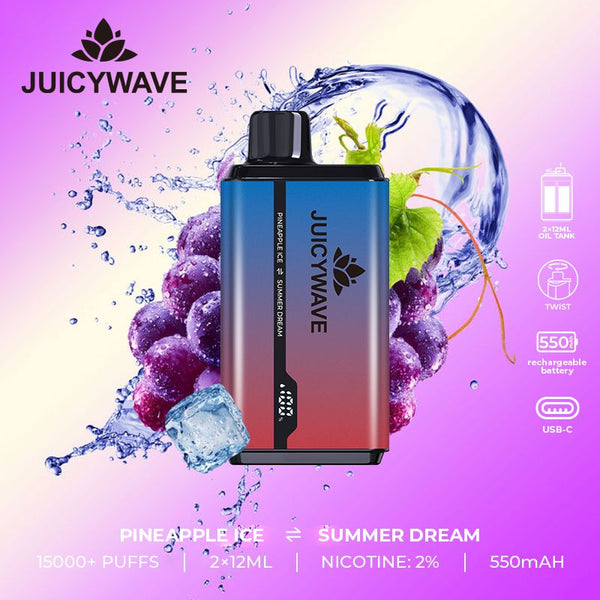 Juicy wave 15000 Puff Prefilled Vape Pod Device 20 MG, Pineapple Ice Flavor