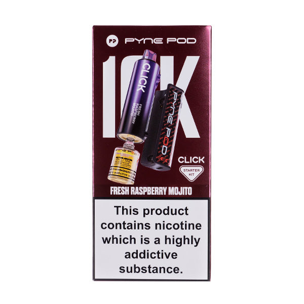 Pyne Pod Click 10000 Puffs Prefilled Pod Kit, Fresh Raspberry Mojito Flavor