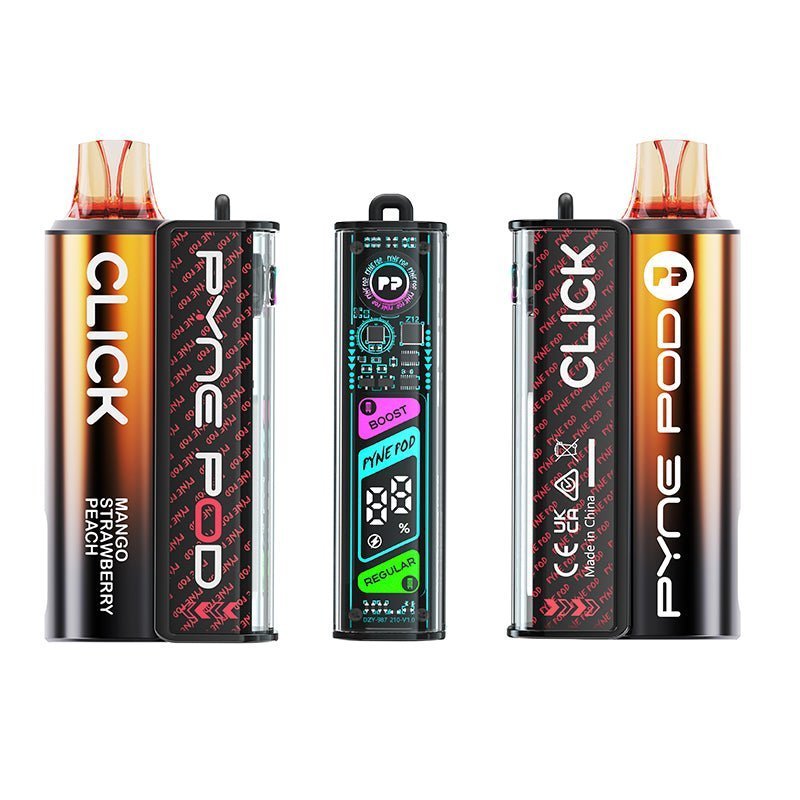 Pyne Pod Click 10K Starter Kit Box of 5, Mango Strawberry Peach Flavor