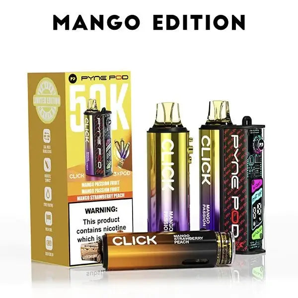 Pyne Pod Click 50K Puffs Prefilled Vape Kit Box of 5, Mango Edition Flavor