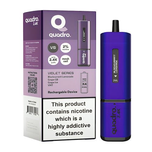 Quadro 4-in-1 2400 Puffs Prefilled Vape pod Device, Blackcurrant Lemonade Flavor