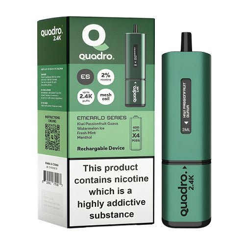 Quadro 4-in-1 2400 Puffs Prefilled Vape pod Device, Kiwi Passionfruit Guava Flavor