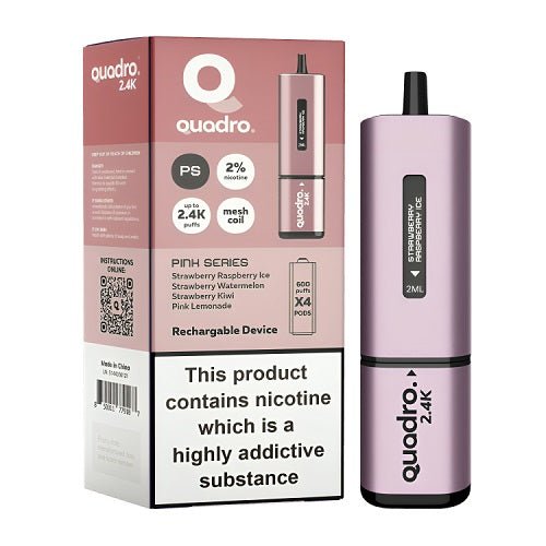 Quadro 4-in-1 2400 Puffs Prefilled Vape pod Device, Strawberry Raspberry Ice Flavor