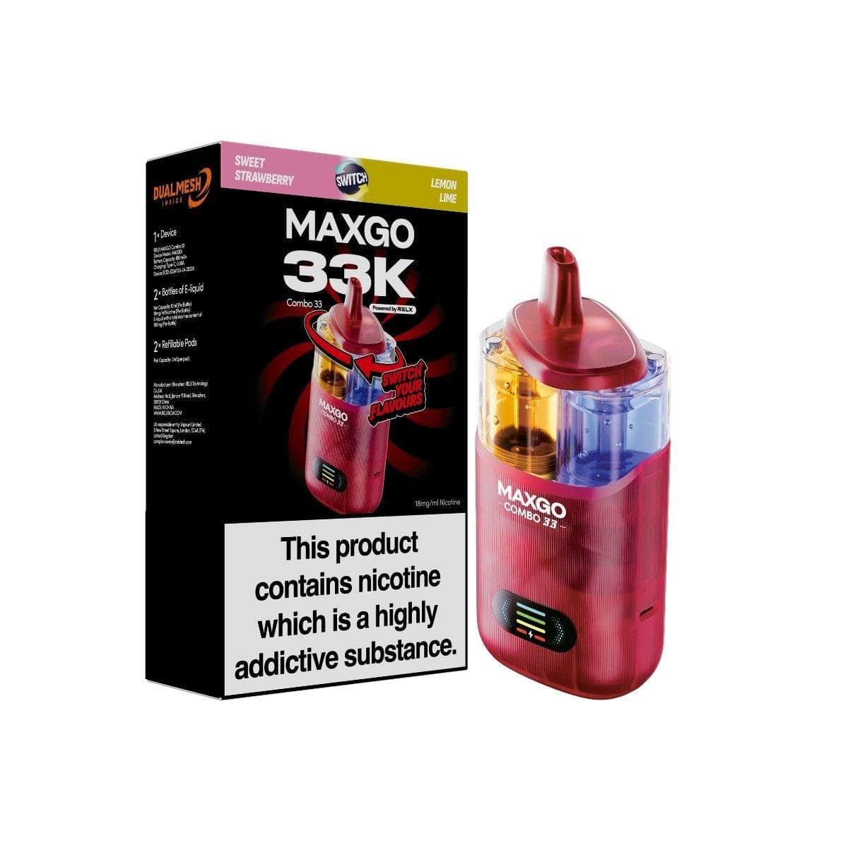 RELX MAXGO Combo 33000 PreFilled Pod Kit Box of 3, Lemon Lime Flavor