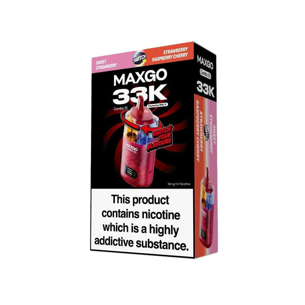 RELX MAXGO Combo 33000 PreFilled Pod Kit Box of 3, Sweet Strawberry Flavor