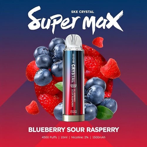 SKE Crystal Super Max 4500 Prefilled Pod Kit Box of 10, Blueberry Sour Raspberry Flavor