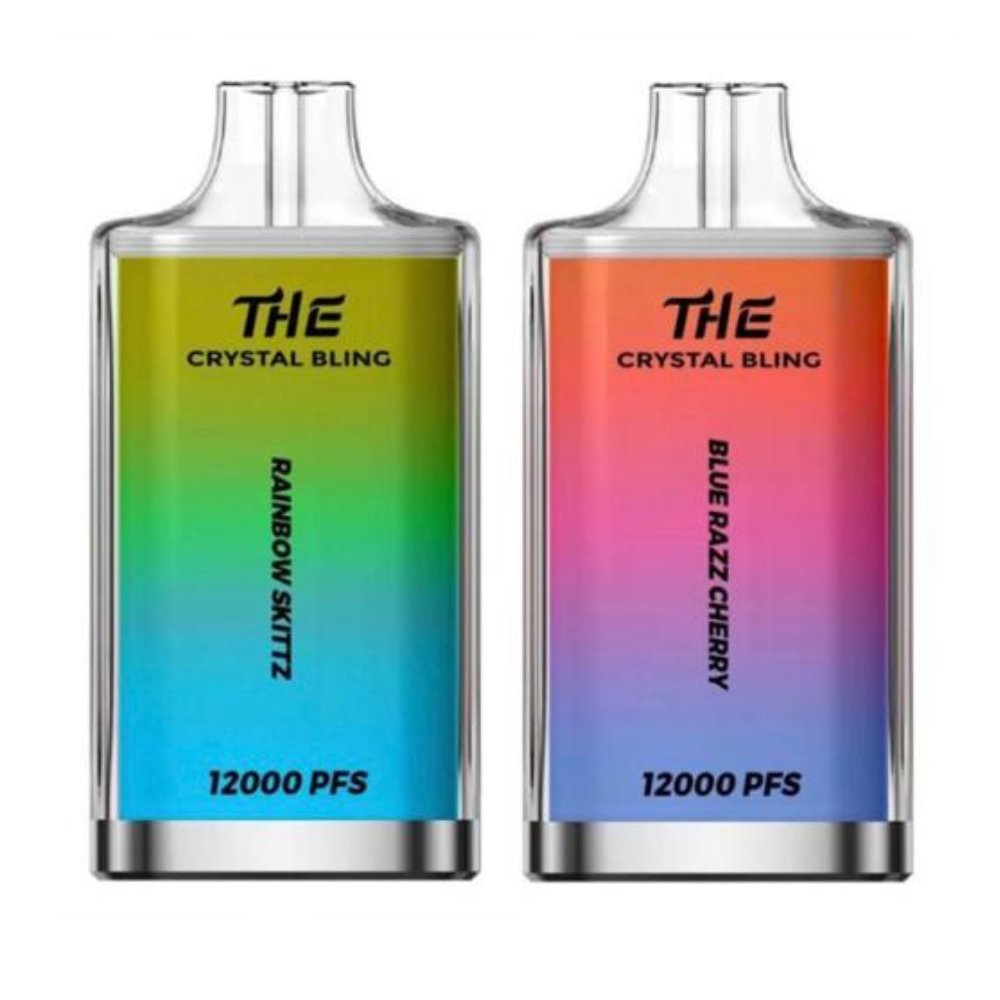 The Crystal Bling 12000 Puffs Prefilled Vape Pod Device, Blue Razz Cherry, Rainbow Skittz Flavor