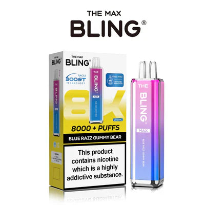 The Crystal Bling Max 8000 Puffs Prefilled Pod Vape Kit, BlueRazz Gummy Bear Flavor