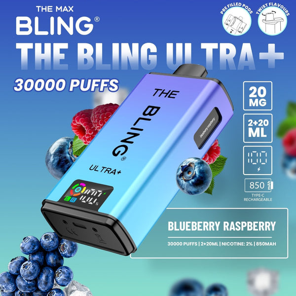 The Crystal Bling Ultra Plus 30k Prefilled Vape Pod Kit, Blueberry Raspberry Flavor