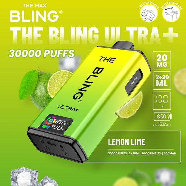 The Crystal Bling Ultra Plus 30k Prefilled Vape Pod Kit, Lemon Lime Flavor