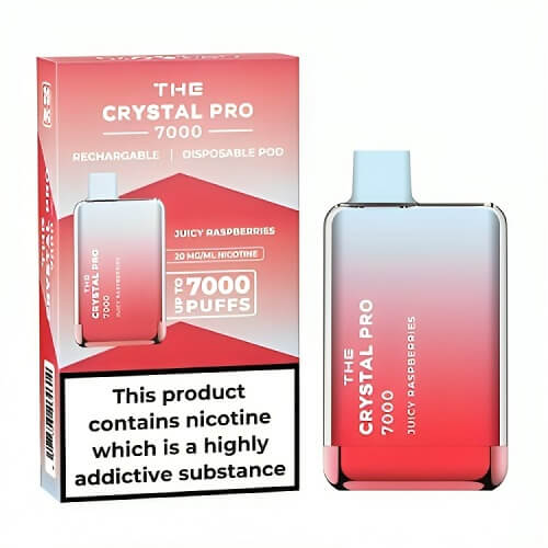 The Crystal Pro 7000 Puffs Prefilled Vape Pod Device, Juicy Raspberries Flavor