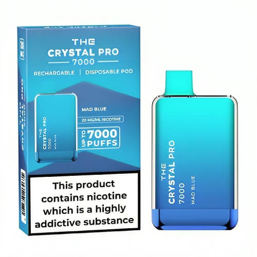The Crystal Pro 7000 Puffs Prefilled Vape Pod Device, Mad Blue Flavor