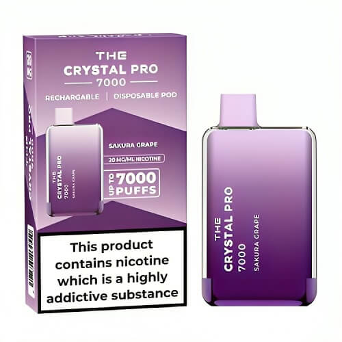 The Crystal Pro 7000 Puffs Prefilled Vape Pod Device, Sakura Ice Flavor