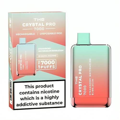 The Crystal Pro 7000 Puffs Prefilled Vape Pod Device, Strawberry Watermelon Bubblegum Flavor