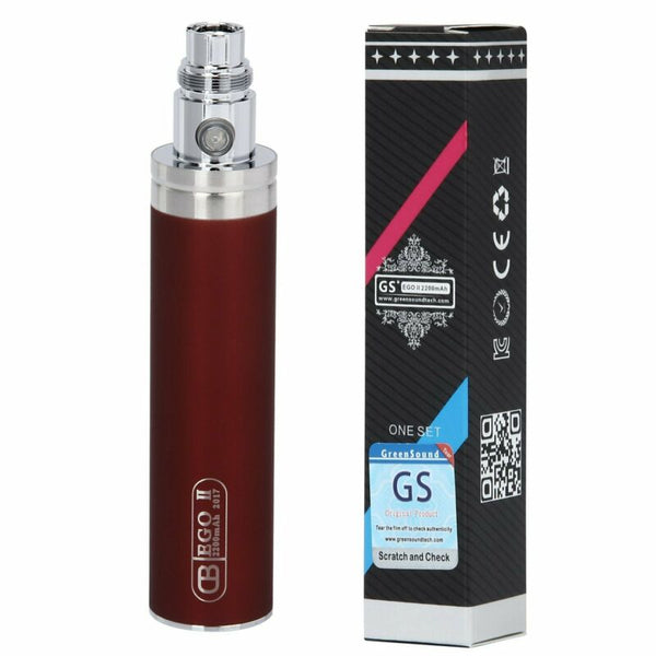 GS eGo II 2200mAh or GS eGo III 3200mAh in Red vape battery mega kit, providing high-capacity power for extended vaping sessions.