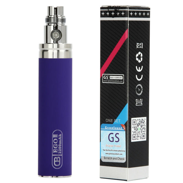 GS eGo II 2200mAh or GS eGo III 3200mAh in Purple vape battery mega kit, providing high-capacity power for extended vaping sessions.