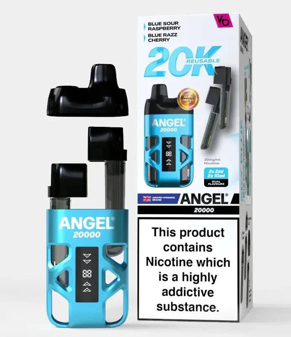 Vape Bars Angel 20K Puffs Prefilled Vape Pod Kit, Blue Sour Raspberry, Blue Razz Cherry Flavor