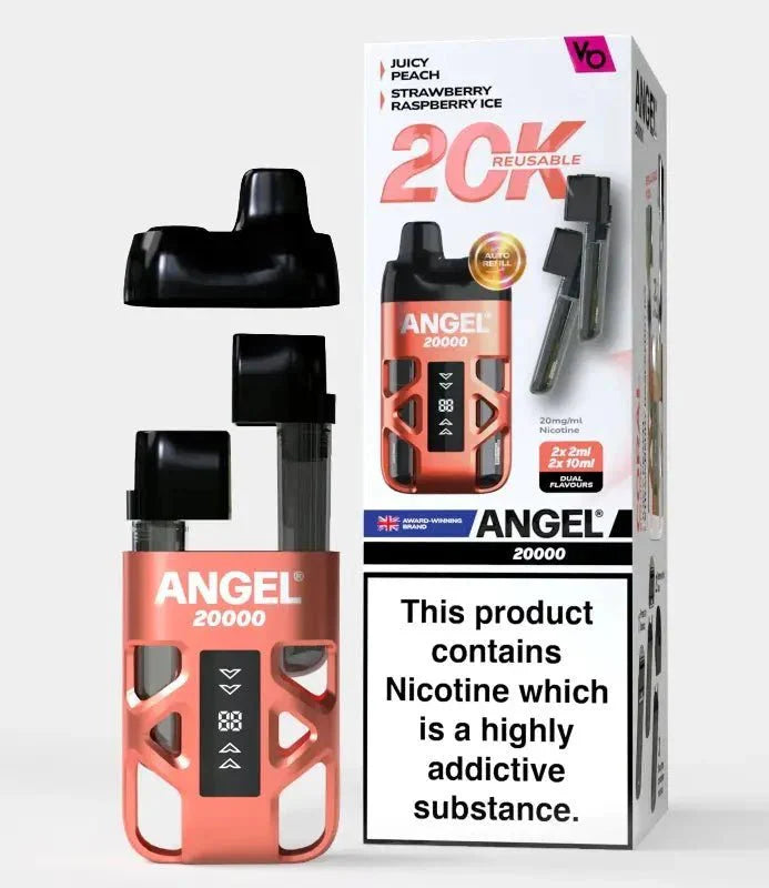 Vape Bars Angel 20K Puffs Prefilled Vape Pod Kit, Juicy Peach And Strawberry Raspberry Ice Flavor