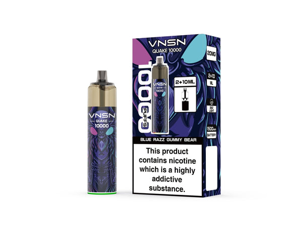 VNSN Quake 10000 Puffs Prefilled Pod Vape Kit Box of 5, Blue Razz Gummy Bear UK Vaper