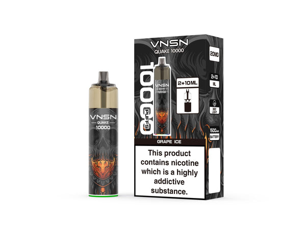 VNSN Quake 10000 Puffs Prefilled Pod Vape Kit Box of 5, Grape Ice UK Vaper