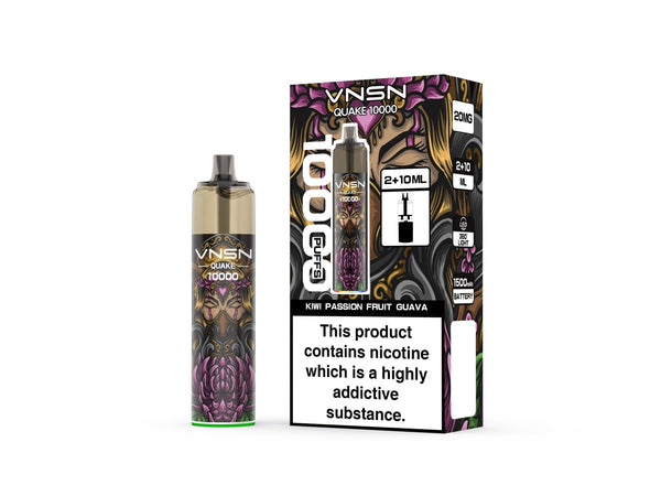 VNSN Quake 10000 Puffs Prefilled Pod Vape Kit Box of 5, Kiwi Passion Fruit Guava UK Vaper