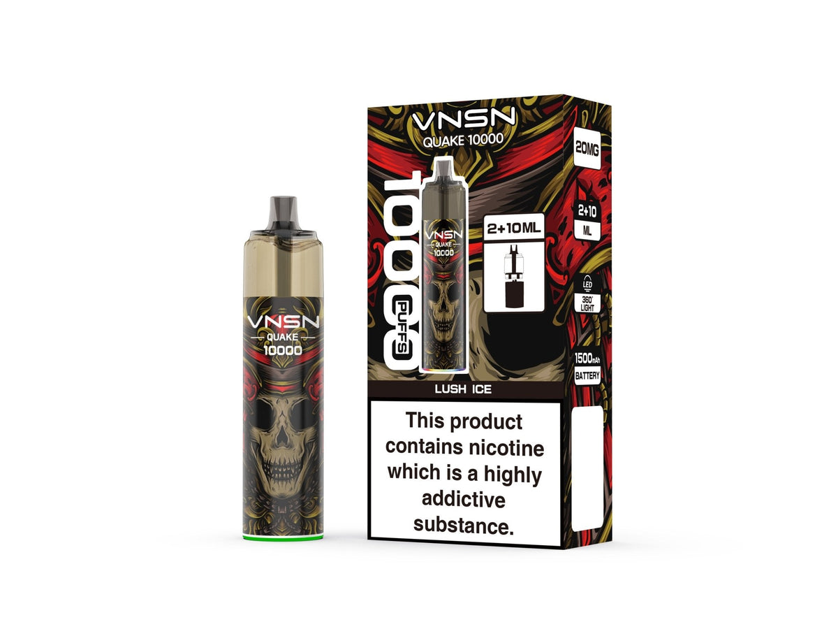 VNSN Quake 10000 Puffs Prefilled Pod Vape Kit Box of 5, Lush Ice Flavour