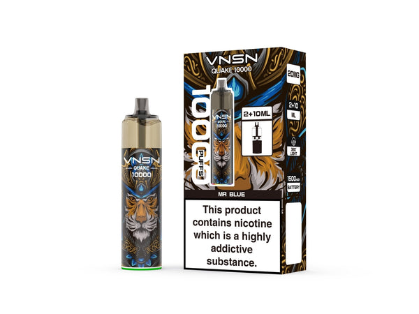 VNSN Quake 10000 Puffs Prefilled Pod Vape Kit Box of 5, Mr Blue UK Vaper
